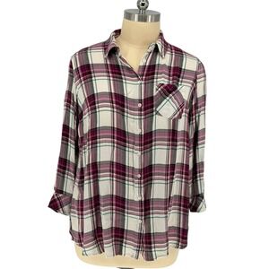 Ava & Viv Button Down Purple Plaid 100% Rayon Shirt 2X